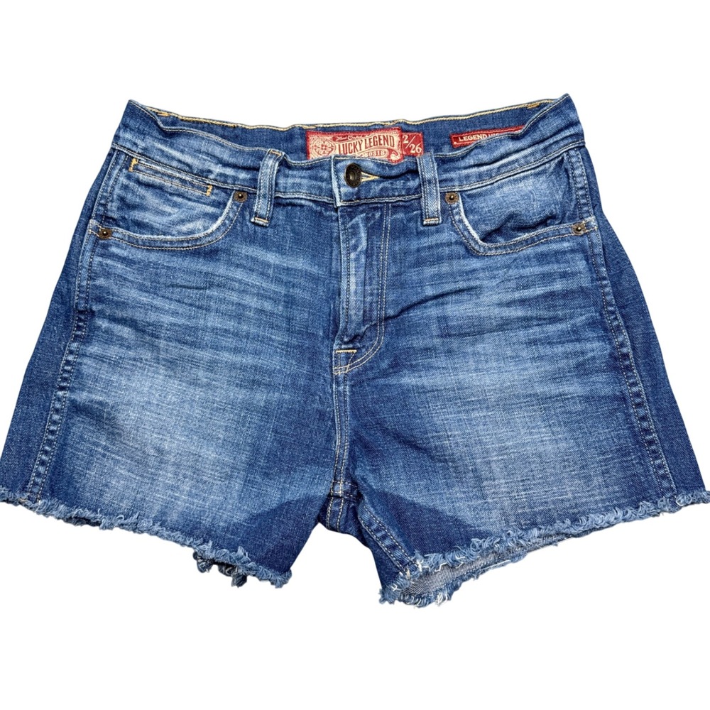 Lucky Legend Denim Shorts Frayed‎ Hem Blue Wash Casual Summer Made in USA 2/26